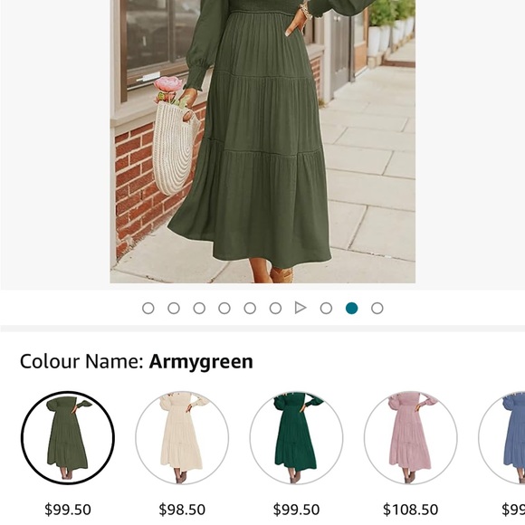 Olive green smocked fall dress - Picture 2 of 7